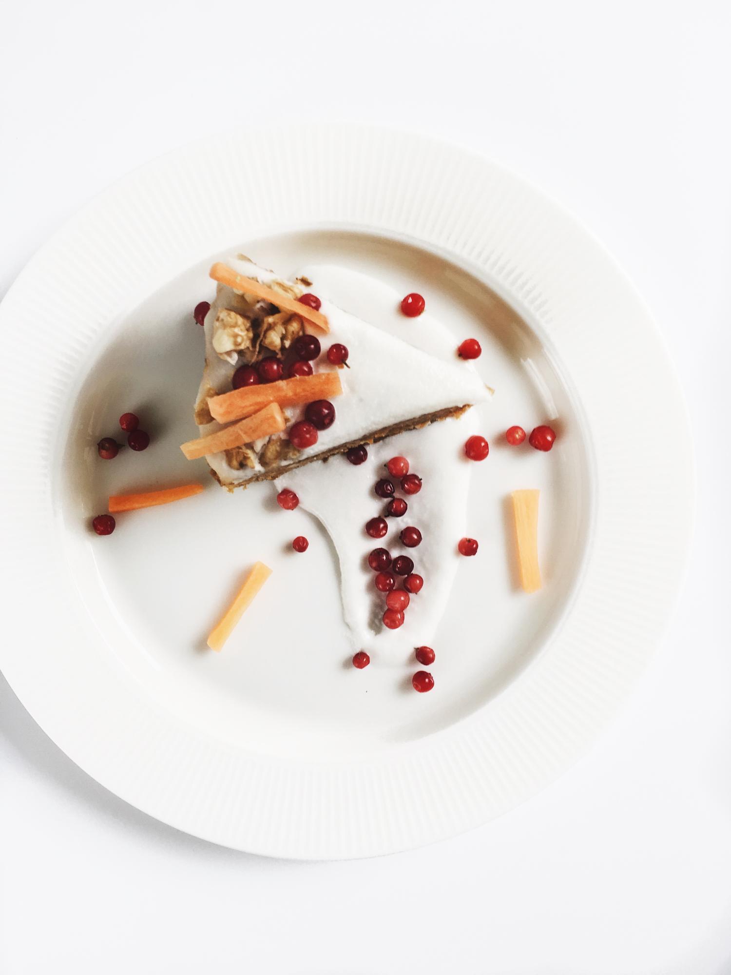 Overhead of plated dessert with garnish